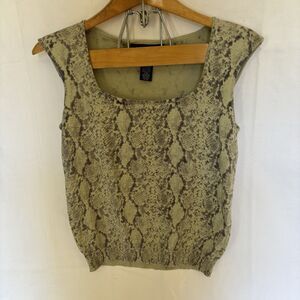 Finity Studio Medium Silk Cashmere Sweater Tank‎ Cap Sleeve Snake Print Career